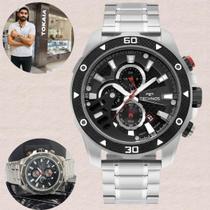 Relógio Technos Masculino Analógico Performance TS Carbon Quartz Redondo Robusto Cronógrafo Prova Dágua 10 ATM Casual Prata JS15FR/1P