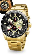 Relógio Technos Masculino Analógico Quartz Cronógrafo Grande E Robusto Casual Fundo Dourado Com Preto Calendário A Prova Dágua 100 Metros Original Relógio Technos Masculino Analógico Quartz Cronógrafo Grande E Robusto Casual Fundo Dourado Com Preto Calendário A Prova Dágua 100 Metros Original