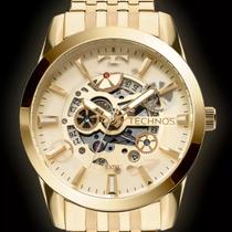 Relógio Technos Masculino Automático 8205nq/4x Esqueleto Off Correia Dourado Bisel Dourado Fundo Dourado