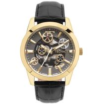 Relógio TECHNOS masculino automático dourado couro 8205OK/0P