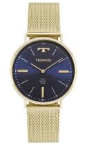 Relogio Technos Masculino dourado azul slim vidro safira minimalista aço inox pulseira esteira a prova dagua 2025LTKS/4A
