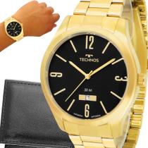 Relógio Technos Masculino Dourado Preto Prova d'água com garantia de 1 ano com carteira