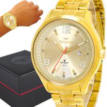 Relógio Technos Masculino Dourado Preto Prova d'água com garantia de 1 ano com carteira