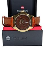 Relógio Technos Masculino Dourado Pulseira De Couro Marrom 2115MYA/0H