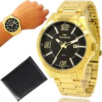 Relógio Technos Masculino Original Dourado Ouro 18k Prova D'água + Carteira