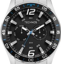 Relogio Technos Masculino prata prateado preto azul multifunção aço inox moderno calendario a prova dagua 6P25BW/1P Relogio Technos Masculino prata prateado preto azul multifunção aço inox moderno calendario a prova dagua 6P25BW/1P