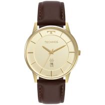 Relógio TECHNOS masculino slim safira couro dourado GM10YU/0D