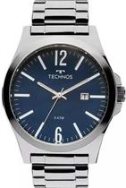 Relógio Technos Masculino Steel - Prata com Fundo Azul e Calendário