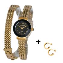 Relogio Technos Pequeno Feminino Dourado Aço + Brinco Relogio Technos Pequeno Feminino Dourado Aço + Brinco