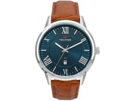 Relógio Technos Prata de Couro Steel Masculino 2115MTX/0A