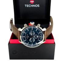 Relógio Technos Prateado Pulseira de Couro Masculino Cronógrafo OS2ACB0A Relógio Technos Prateado Pulseira de Couro Masculino Cronógrafo OS2ACB0A