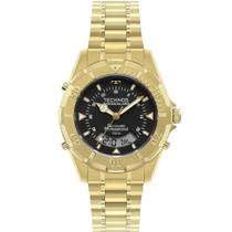 Relogio Technos Skydiver Masculino digital analógico anadigi digiana dourado e preto aço inox a prova dagua WT2050AF/1P