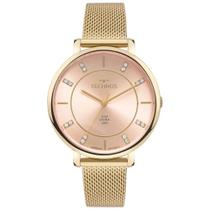 Relógio Technos Slim Feminino Dourado Vidro Safira com Cristais e Pulseira Milanesa Maquinário Japonês Aço Inoxidável Á Prova dágua GL32AR/1T Relógio Technos Slim Feminino Dourado Vidro Safira com Cristais e Pulseira Milanesa Maquinário Japonês Aço Inoxidável Á Prova dágua GL32AR/1T