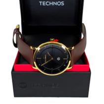 Relógio Technos Slin Masculino Dourado Pulseira Couro Marrom GL32AZ/0P