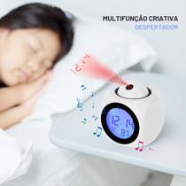 Relógio Tela LCD e Projetor de tempo temperatura e alarme