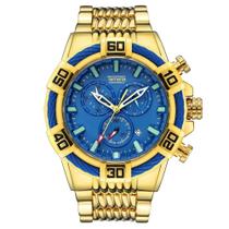 Relógio Temeite Masculino Heavy Quartzo Multifuncional Dourado e Azul