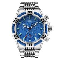 Relógio Temeite Masculino Heavy Quartzo Multifuncional Prata e Azul