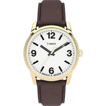 Relógio Timex Easy Reader Bold para homens, estojo dourado de 38 mm, couro