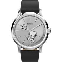 Relógio Timex Marlin Automatic Peanuts Tw2y53800 Soccer 40mm Preto Prateado Snoopy