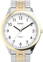 Relógio Timex Moderno 40mm - Masculino, Caixa Bi-Tonal, Esfera Branca, Pulseira Expansível