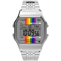 Relógio Timex T80 34 mm com pulseira Pride Rainbow em tom prateado