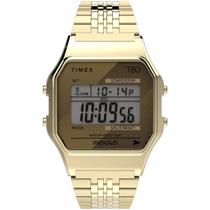 Relógio Timex T80 dourado com pulseira de aço inoxidável de 34 mm