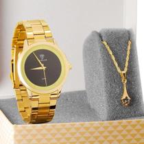 Relógio Tuguir Feminino Banhado a ouro + Semi Jóia TG113