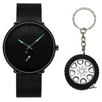 Relógio Ultra Fino Masculino Luxo Casual + Chaveiro Trena