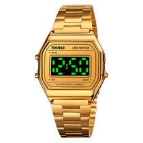 Relógio Unissex Digital Skmei 1646 Resistente à água 3 ATM Preto Caixa em Metal Dourado Pulseira de Aço Visor Acrílico Quadrado Gancho Bateria Relógio Unissex Digital Skmei 1646 Resistente à água 3 ATM Preto Caixa em Metal Dourado Pulseira de Aço Visor Acrílico Quadrado Gancho Bateria