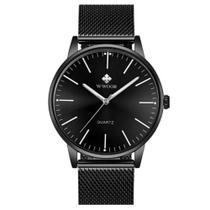 Relógio Unissex Social Luxo Wwoor 8832 Preto Pulseira Aço In