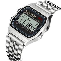 Relógio Vintage Prata Aço Wr C/Alarme Calendario Despetador Retro Unissex