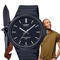 Relógio Vintage Unissex Masculino Feminino Casio Classico Analógico Preto Prova Dágua Redondo Casual Preto MW-240-1EVDF + Canivete