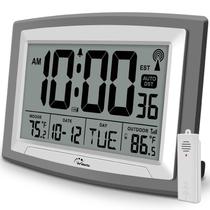 Relógio WallLarge Atomic 12,5 polegadas, temperatura digital interna e externa