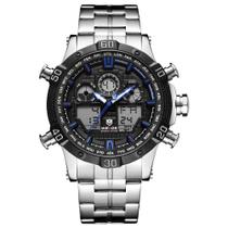 Relógio Weide AnaDigi WH-6901 Aço Inoxidável Prata, Preto e Azul