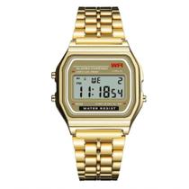 Relógio Wr Digital Aço Vintage Unissex Dourado Alarme Top Nf - Pm