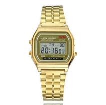 Relógio Wr Digital Aço Vintage Unissex Dourado Alarme Top Nf - Pm