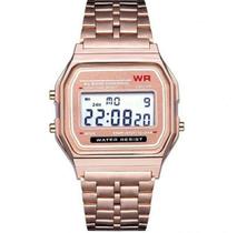 Relógio Wr Digital Aço Vintage Unissex Rose Alarme Top