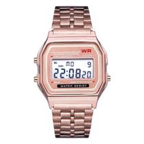 Relógio Wr Digital Aço Vintage Unissex Rose Alarme Top
