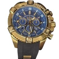 Relogio Wzw7251 Preto Dourado Fundo Azul Cronografo Silic