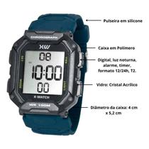 Relógio X Watch Retangular Original Dig Prova d Agua 100m Cor Mostrador:Azul