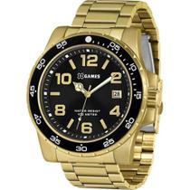 Relogio Xgames Masculino grande dourado preto calendario aço inox XMGS1030 P2KX