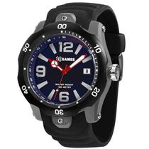 Relogio Xgames Masculino pulseira de borracha preto fundo azul XMPP1045 D2PX