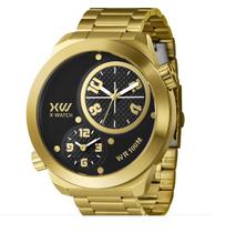 Relógio Xwatch Masculino Presente dia dos Pais Dual Time Dourado 100m Relógio Xwatch Masculino Presente dia dos Pais Dual Time Dourado 100m