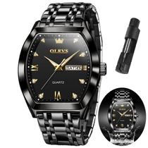 Relógios OLEVS Masculinos Preto Relógios Sociais Masculinos de Rosto Quadrado Relógios Masculinos Impermeáveis de Luxo Relógios Masculinos Relojes para Hombres de Aço Inoxidável Analógico Quartz Business Tonneau Man Watch