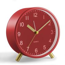 Reloj Despertador Analógico JALL Súper Silencioso 10 cm con Luz Nocturna Rojo