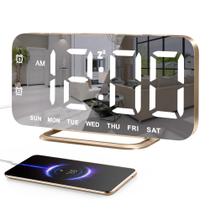 Reloj Despertador JALL Delgado LED con Superficie Espejo Dorada
