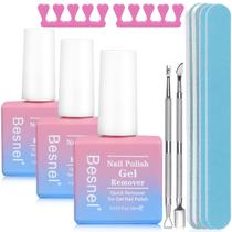 Removedor de esmalte em gel BESNEL, pacote com 3, 15 mL com kit de ferramentas