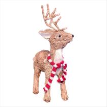 Rena Alce Em Pé Com Cachecol Enfeite Natalino Rústico Em Fibra Natural Decoração Vila Natalina 34Cm