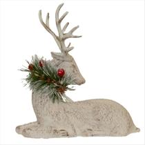Rena Alce Natalina Rústica Sentada Com Festão E Berrie 20cm
