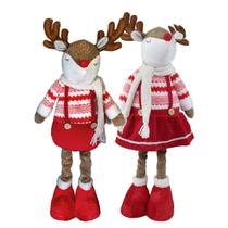 Rena Alce Retrátil Listrado com Cachecol Vermelho Branco Natal 1 Un Sortida 60cm